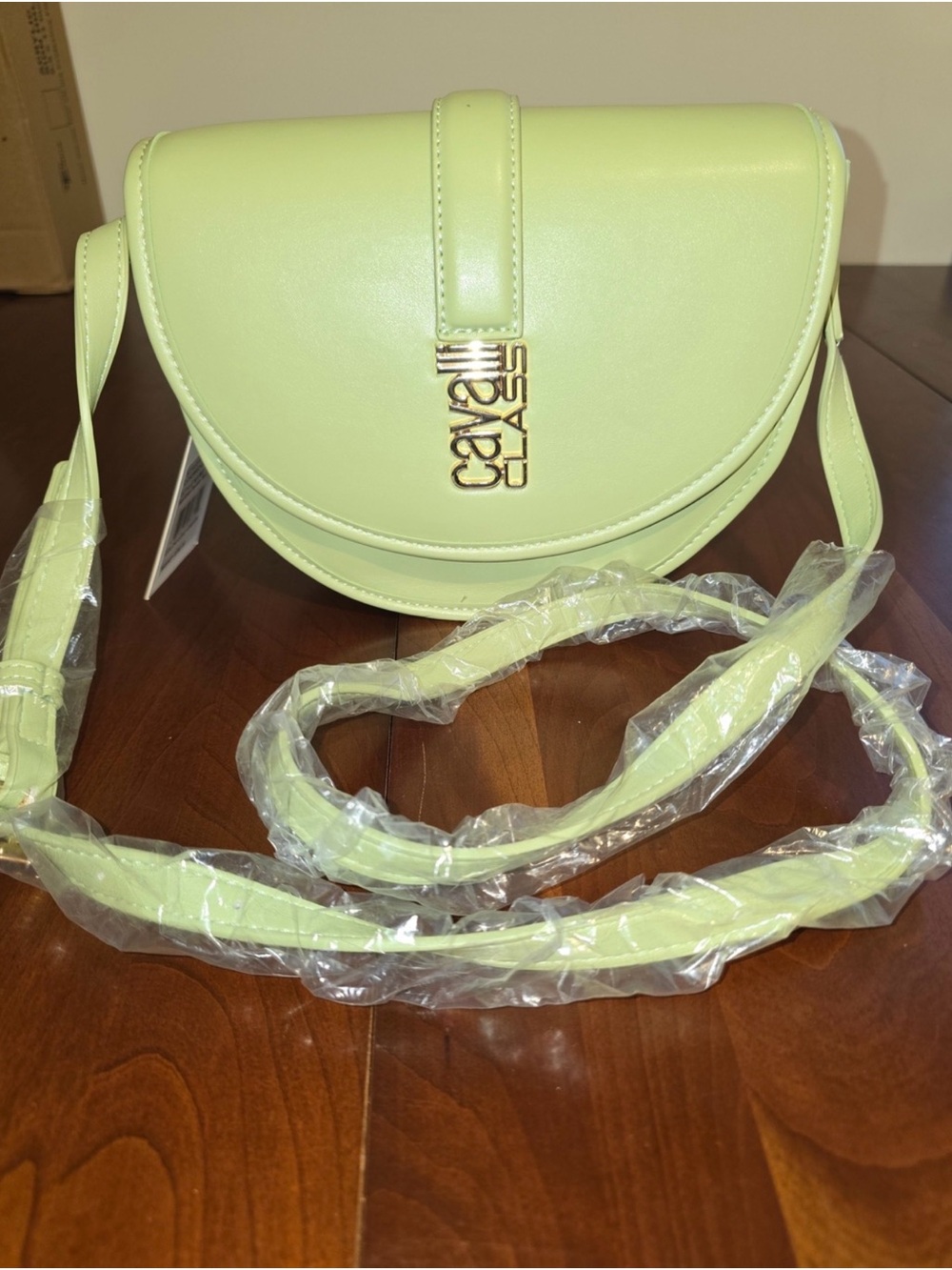 Cavalli Class Lime Green Crescent Crossbody Bag